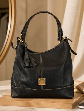 Dooney & Bourke Black Leather Tassel Hobo Shoulder Bag